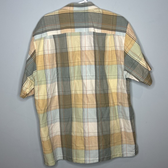 Tommy Bahama Coastal Plaid Camp Shirt Silk Linen Yellow Blue Green XL Relaxed - Picture 5 of 5